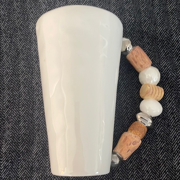 White Ceramic Mug with Beaded Handle Sandra magsamen imagine - Picture 1 of 5